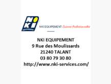 NKI EQUIPEMENT
9 Rue des Moulissards
21240 TALANT
03 80 79 30 80
http://www.nki-services.com/
---------------------------------------------------------
NKI EQUIPEMENT Cuisines Professionnelles.

Notre activité principale porte sur la distribution de matériels de cuisson, froid et laverie depuis plus de 47 années.
Découvrez nos larges gammes de produits (Friteuse, cuisson horizontale et verticale, restauration rapide, froid, laverie),
notre service de location et notre service de pièces détachées.